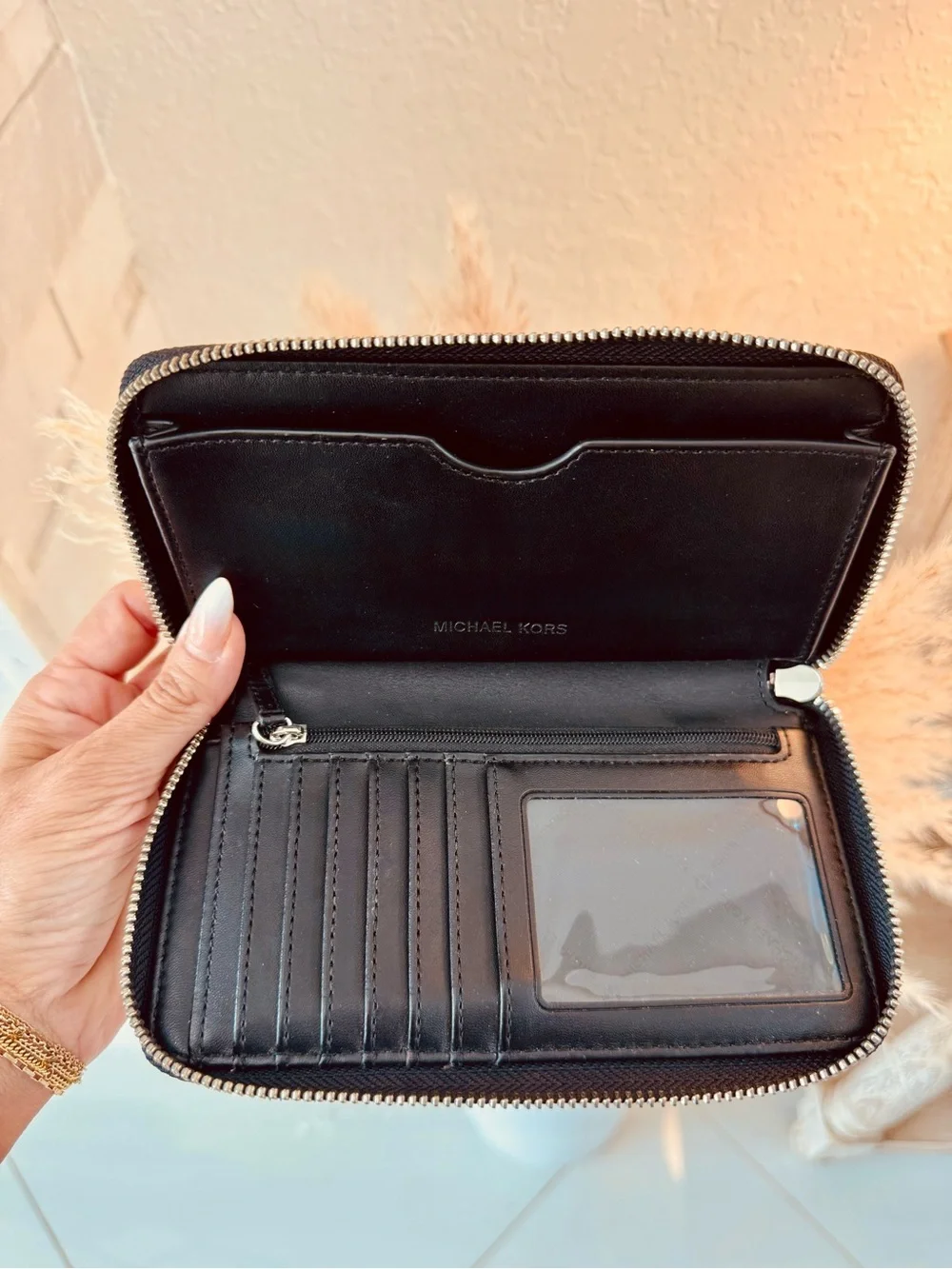 Michael Kors Wallet — Pebbled Leather Continental with Silver MK Emblem